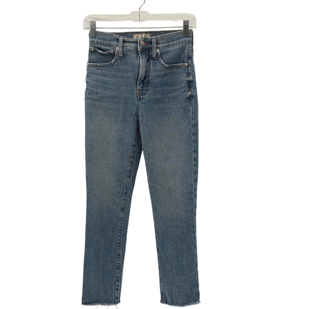 Madewell Jeans Perfect Vintage Women 24 High Rise Blue Slim Straight Leg Raw Hem